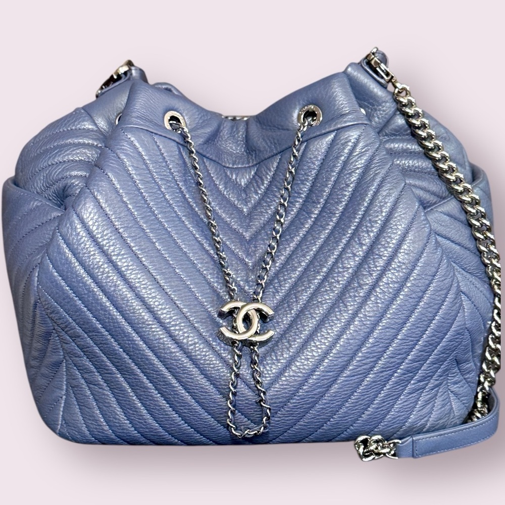 CHANEL Blue Chevron Shoulder Bag - Picture 2 of 11